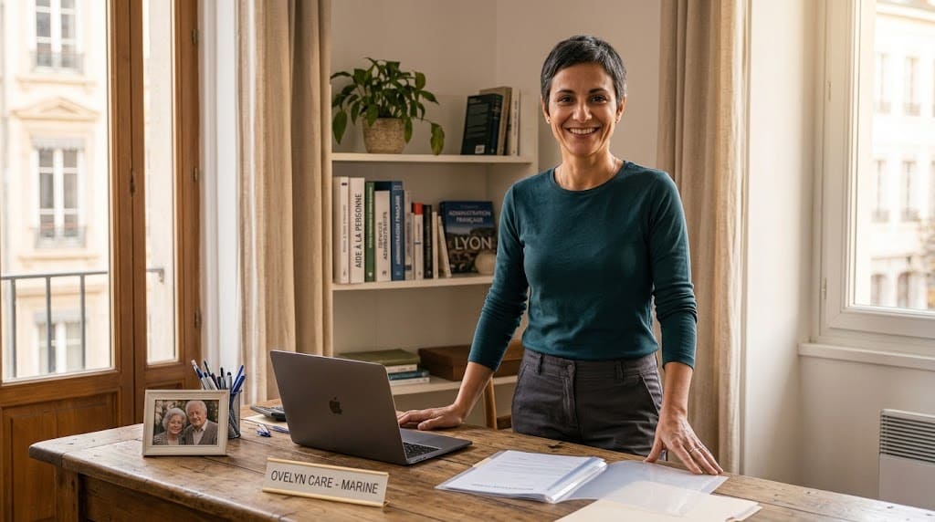 Marine à son bureau d'Ovelyn Care