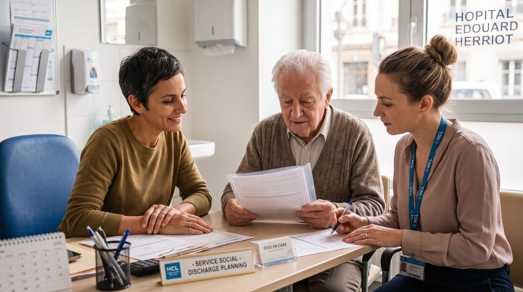 RDV entre Ovelyn Care et une assistante sociale d'hôpital, pour préparer la sortie de Monsieur.